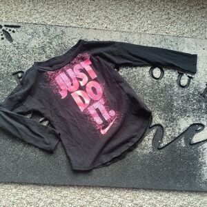Girls Nike Black Long Sleeve Just Do It Pink Glitter Graphics Shirt Size 2T